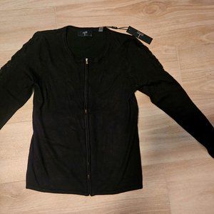 Tahari Black Full-Sleeve Sweater with Gold Zipper, Size XS, New with Tag